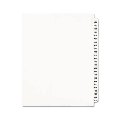 Preprinted Legal Exhibit Side Tab Index Dividers, Avery Style, 25-tab, 401 To 425, 11 X 8.5, White, 1 Set, (1346)