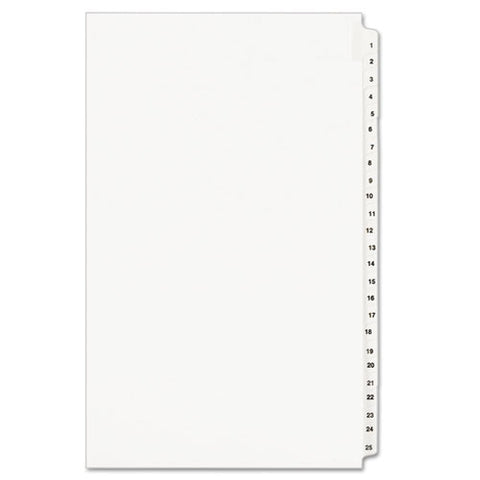 Preprinted Legal Exhibit Side Tab Index Dividers, Avery Style, 25-tab, 1 To 25, 14 X 8.5, White, 1 Set, (1430)