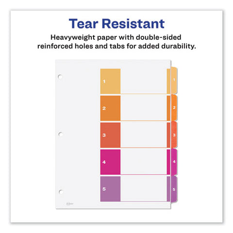 Customizable Table Of Contents Ready Index Dividers With Multicolor Tabs, 5-tab, 1 To 5, 11 X 8.5, White, 3 Sets