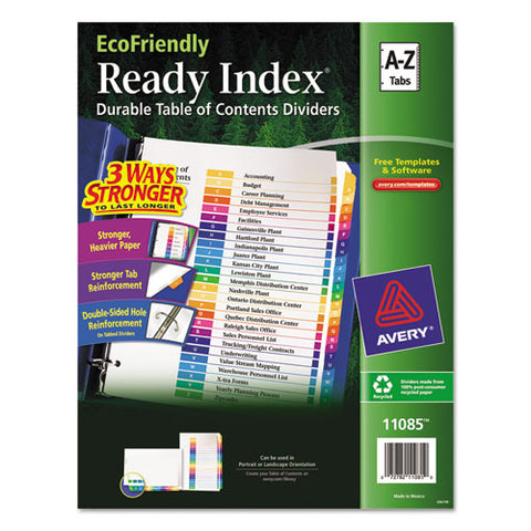 Customizable Table Of Contents Ready Index Dividers With Multicolor Tabs, 26-tab, A To Z, 11 X 8.5, White, 1 Set