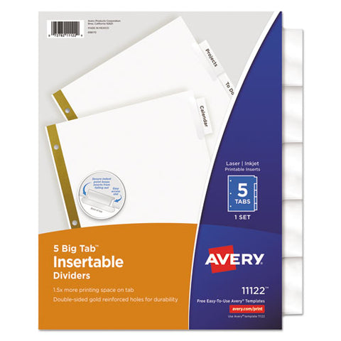 Insertable Big Tab Dividers, 5-tab, Letter