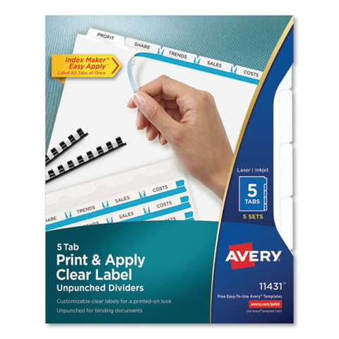 Print And Apply Index Maker Clear Label Unpunched Dividers, 5tab, Letter, 5 Sets