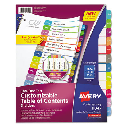 Customizable Toc Ready Index Multicolor Dividers, Jan-dec, Letter