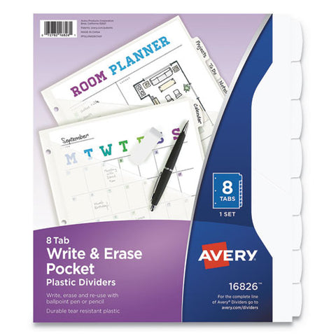 Write And Erase Durable Plastic Dividers With Pocket, 8-tab, 11.13 X 9.25, White, 1 Set