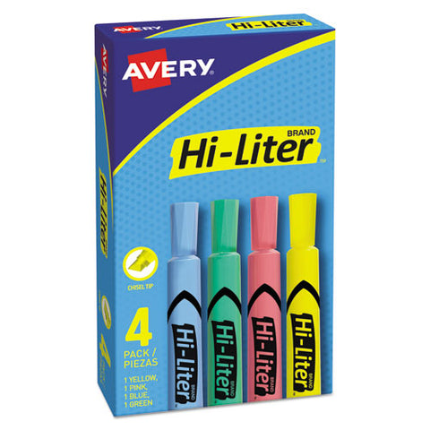 Hi-liter Desk-style Highlighters, Chisel Tip, Assorted Colors, 4-set