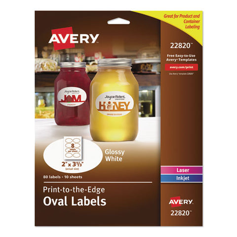 Oval Labels W- Sure Feed And Easy Peel, 2 X 3.33, Glossy White, 80-pack