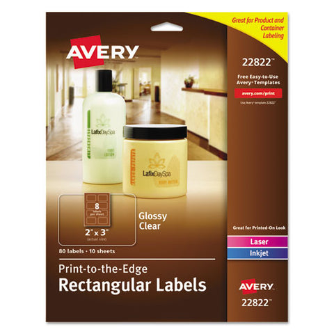 Print-to-the-edge Labels With Sure Feed And Easy Peel, 2 X 3, Glossy Clear, 80-pack