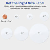 Round Print-to-the Edge Labels With Surefeed, 2.5" Dia, Glossy White, 90-pk