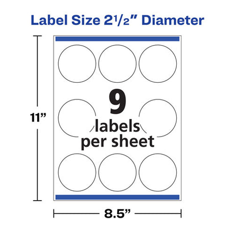 Round Print-to-the Edge Labels With Surefeed, 2.5" Dia, Glossy White, 90-pk