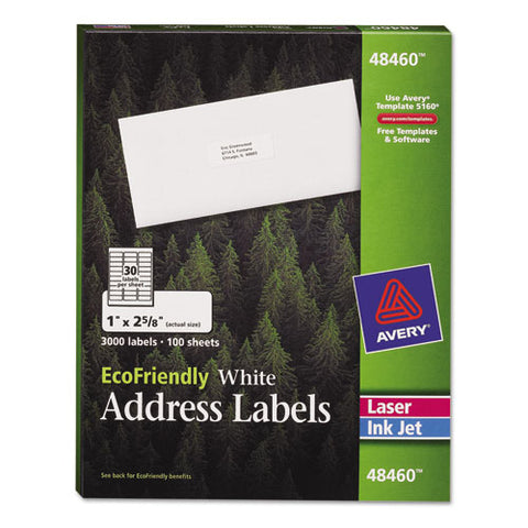 Ecofriendly Mailing Labels, Inkjet-laser Printers, 1 X 2.63, White, 30-sheet, 100 Sheets-pack