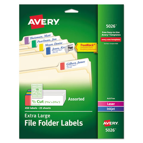 Extra-large Trueblock File Folder Labels With Sure Feed Technology, 0.94 X 3.44, White, 18-sheet, 25 Sheets-pack