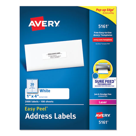 Easy Peel White Address Labels W- Sure Feed Technology, Laser Printers, 1 X 4, White, 20-sheet, 100 Sheets-box