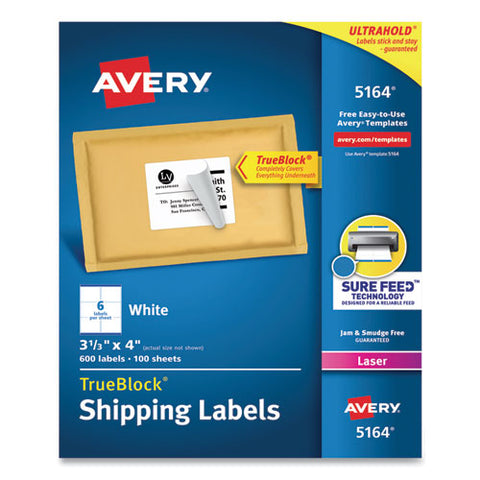 Shipping Labels W- Trueblock Technology, Laser Printers, 3.33 X 4, White, 6-sheet, 100 Sheets-box