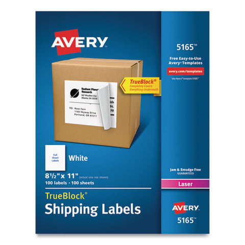 Shipping Labels With Trueblock Technology, Laser Printers, 8.5 X 11, White, 100-box