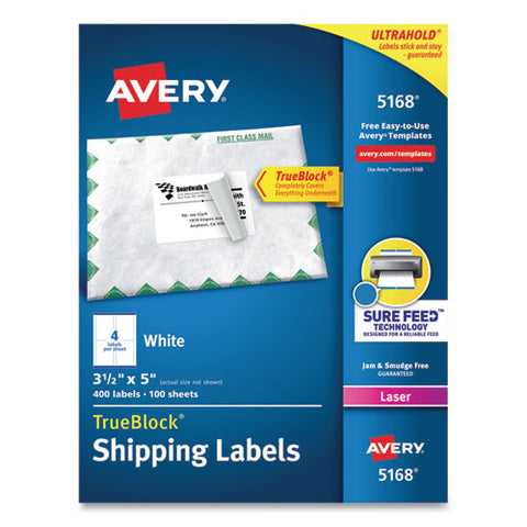 Shipping Labels W- Trueblock Technology, Laser Printers, 3.5 X 5, White, 4-sheet, 100 Sheets-box