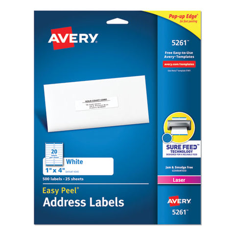 Easy Peel White Address Labels W- Sure Feed Technology, Laser Printers, 1 X 4, White, 20-sheet, 25 Sheets-pack