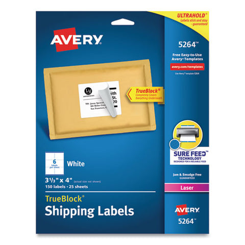 Shipping Labels W- Trueblock Technology, Laser Printers, 3.33 X 4, White, 6-sheet, 25 Sheets-pack