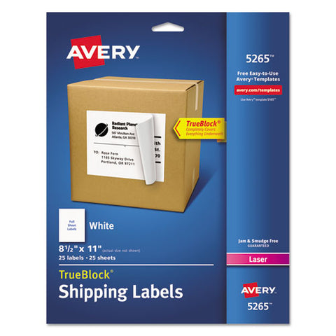 Shipping Labels With Trueblock Technology, Laser Printers, 8.5 X 11, White, 25-pack