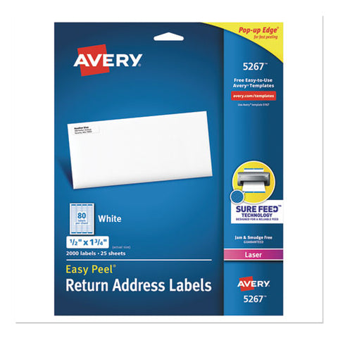 Easy Peel White Address Labels W- Sure Feed Technology, Laser Printers, 0.5 X 1.75, White, 80-sheet, 25 Sheets-pack