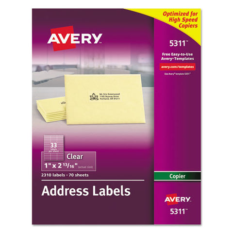 Copier Mailing Labels, Copiers, 1 X 2.81, Clear, 33-sheet, 70 Sheets-pack