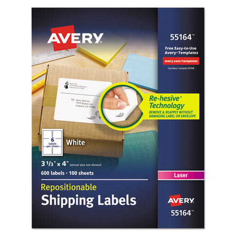 Repositionable Shipping Labels W-surefeed, Laser, 3 1-3 X 4, White, 600-box