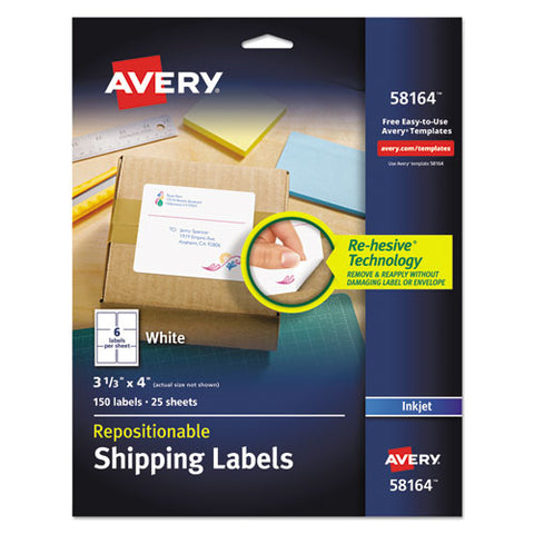 Repositionable Shipping Labels W-surefeed, Inkjet, 3 1-3 X 4, White, 150-box