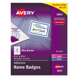 Flexible Adhesive Name Badge Labels, 3.38 X 2.33, White-blue Border, 400-box