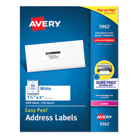 Easy Peel White Address Labels W- Sure Feed Technology, Laser Printers, 1.33 X 4, White, 14-sheet, 250 Sheets-box