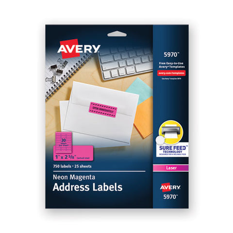 High-visibility Permanent Laser Id Labels, 1 X 2 5-8, Neon Magenta, 750-pack