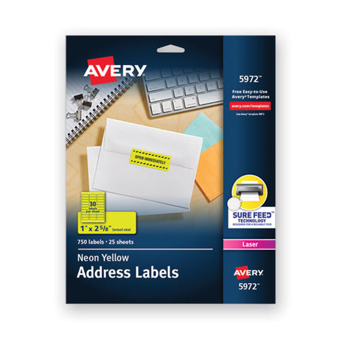 High-visibility Permanent Laser Id Labels, 1 X 2 5-8, Neon Yellow, 750-pack