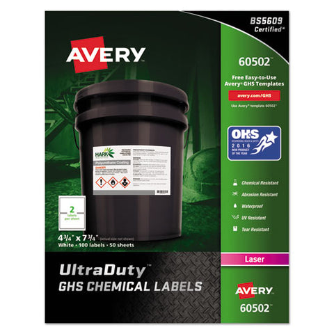 Ultraduty Ghs Chemical Waterproof And Uv Resistant Labels, 4.75 X 7.75, White, 2-sheet, 50 Sheets-box