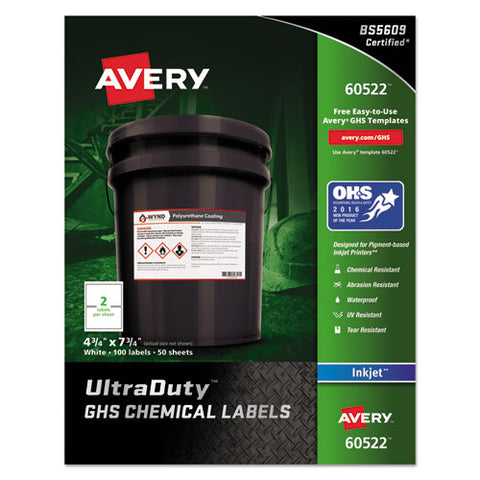 Ultraduty Ghs Chemical Waterproof And Uv Resistant Labels, 4.75 X 7.75, White, 2-sheet, 50 Sheets-pack