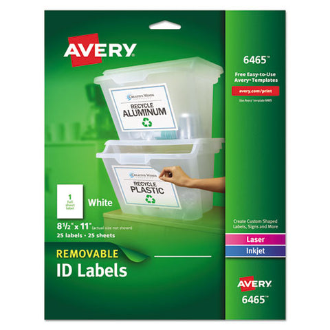 Removable Multi-use Labels, Inkjet-laser Printers, 8.5 X 11, White, 25-pack