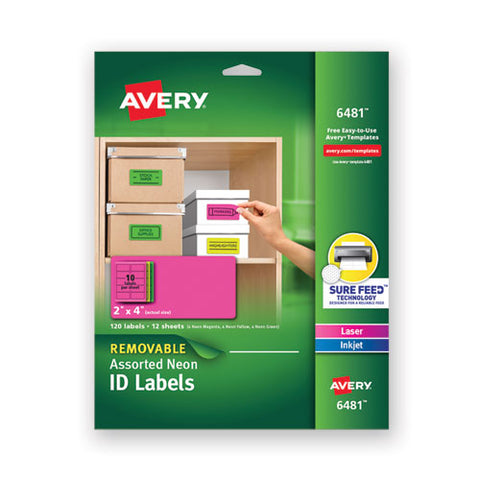 High-vis Removable Laser-inkjet Id Labels, 2 X 4, Asst. Neon, 120-pack