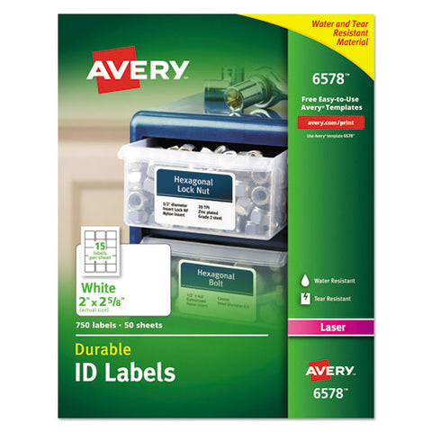 Durable Permanent Id Labels With Trueblock Technology, Laser Printers, 2 X 2.63, White, 15-sheet, 50 Sheets-pack