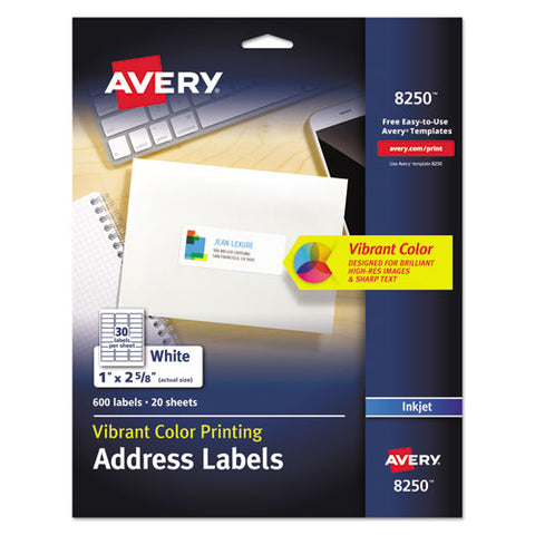 Vibrant Inkjet Color-print Labels W- Sure Feed, 1 X 2 5-8, Matte White, 600-pk