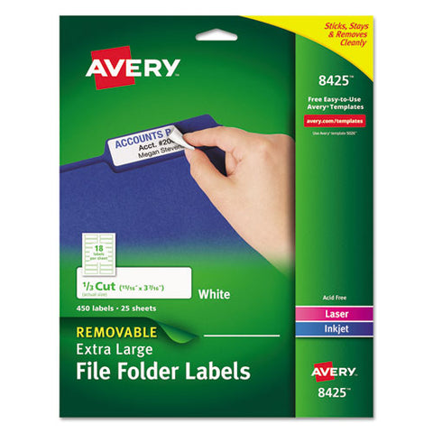 Removable File Folder Labels With Sure Feed Technology, 0.94 X 3.44, White, 18-sheet, 25 Sheets-pack