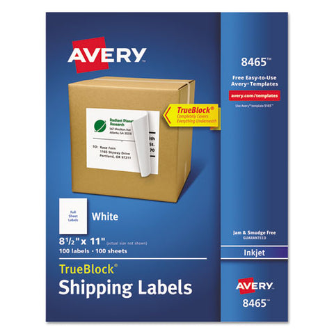 Shipping Labels With Trueblock Technology, Inkjet Printers, 8.5 X 11, White, 100-box