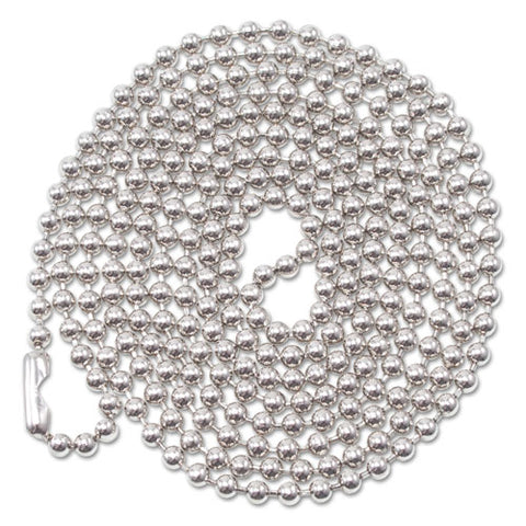 Id Badge Holder Chain, Ball Chain Style, 36" Long, Nickel Plated, 100-box