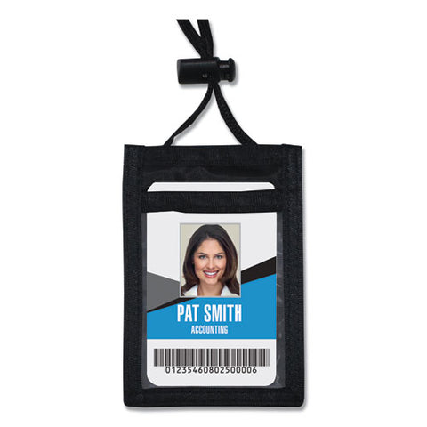 Id Badge Holder W-convention Neck Pouch, Vertical, 2 3-4 X 3 1-2, Black, 12-pack