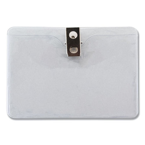 Id Badge Holder W-clip, Horizontal, 4.13w X 3.38h, Clear, 50-pack