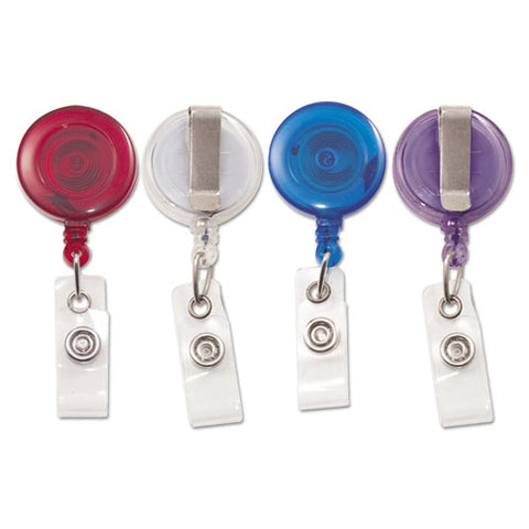 Translucent Retractable Id Card Reel, 34" Extension, Assorted Colors, 4-pack