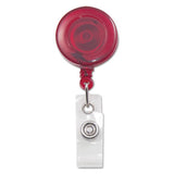 Translucent Retractable Id Card Reel, 34" Extension, Red, 12-pack