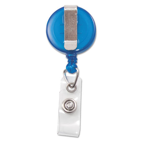 Translucent Retractable Id Card Reel, 34" Extension, Blue, 12-pack