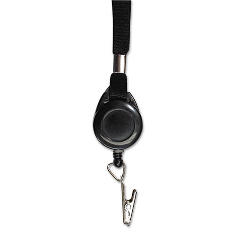 Lanyards With Retractable Id Reels, Clip Style, 34" Long, Black, 12-carton