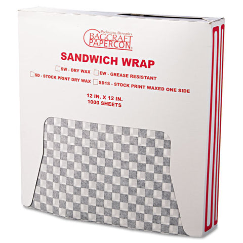 Grease-resistant Paper Wraps And Liners, 12 X 12, Black Check, 1000-box, 5 Boxes-carton