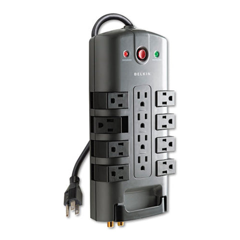 Pivot Plug Surge Protector, 12 Outlets, 8 Ft Cord, 4320 Joules, Gray