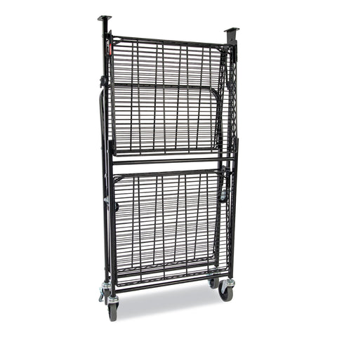 Stowaway Folding Carts, 2 Shelves, 35w X 37.25d X 22h, Black, 250 Lb Capacity