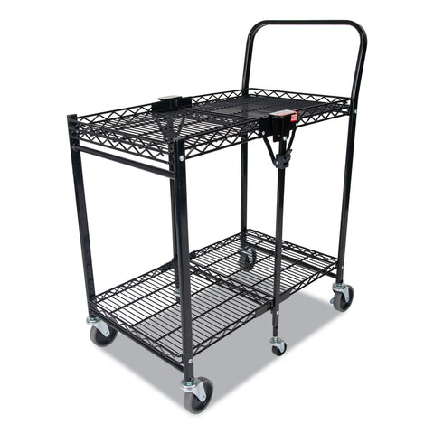 Stowaway Folding Carts, 2 Shelves, 29.63w X 37.25d X 18h, Black, 250 Lb Capacity