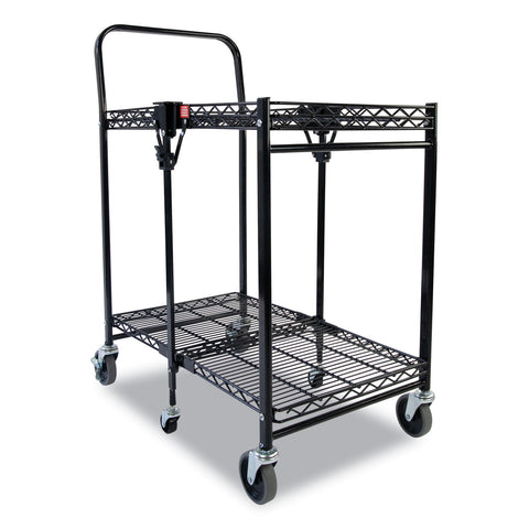 Stowaway Folding Carts, 2 Shelves, 29.63w X 37.25d X 18h, Black, 250 Lb Capacity